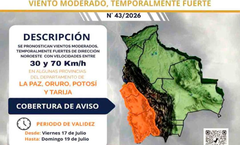 Alerta naranja en 13 municipios por vientos fuertes